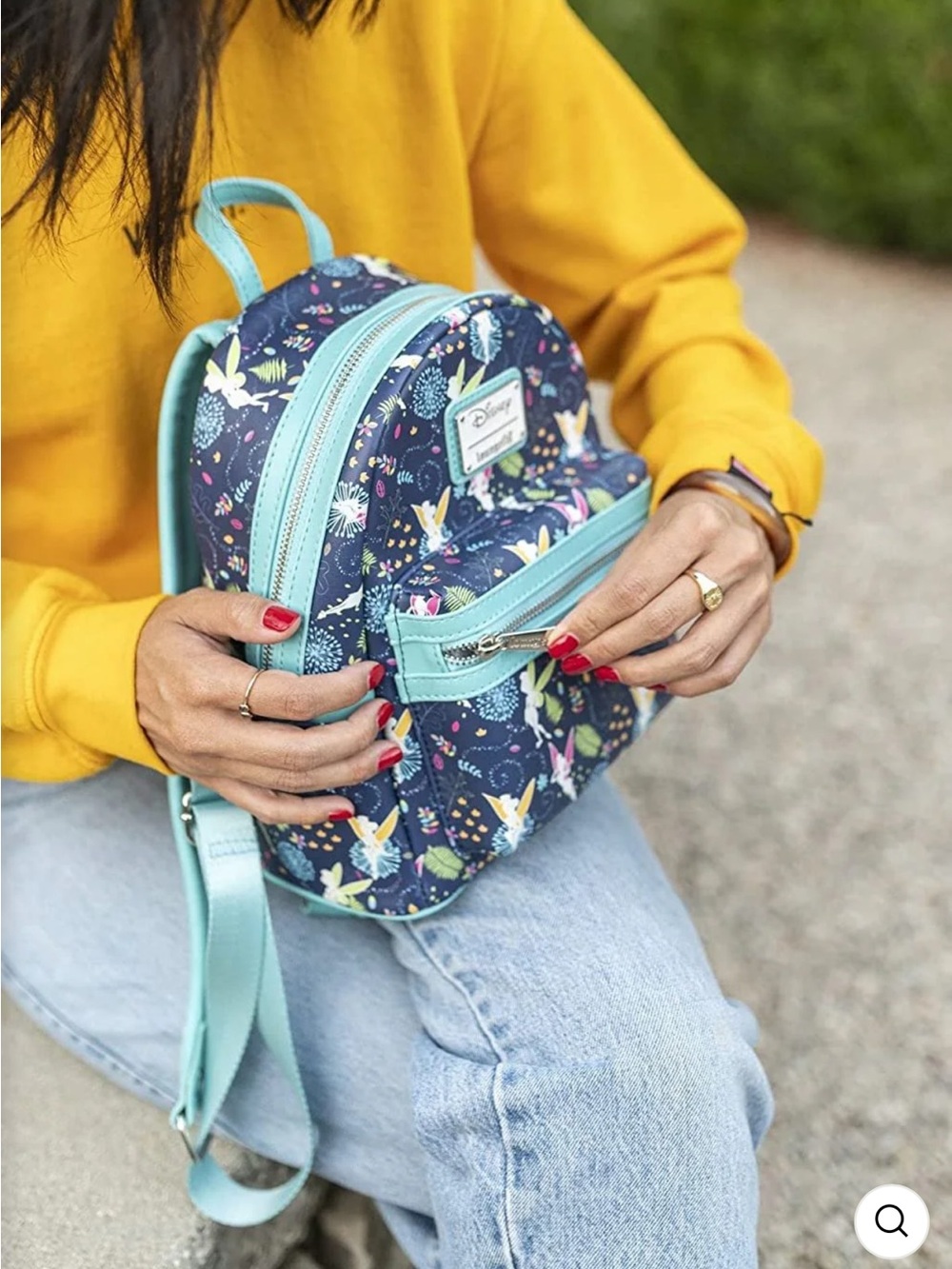 Loungefly Navy & Mint Tinker Bell Floral Kids Mini Backpack